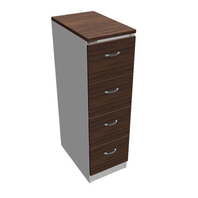 OP four-drawer filing cabinet, 41.6x134.5x64 cm, walnut/grey