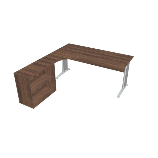 Cross desk, ergo, right, 180x75.5x200 cm, walnut/metal