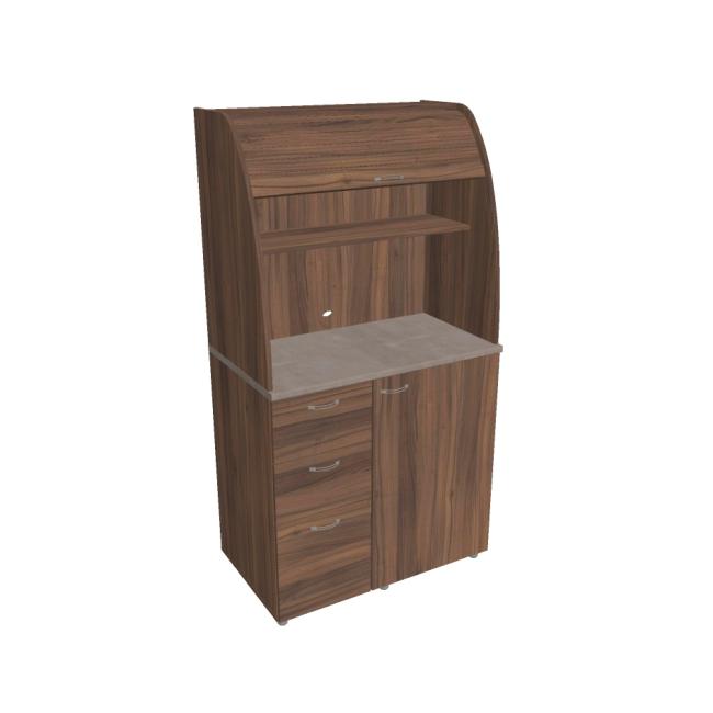 Kitchen with refrigerator left, 100x189.1x60 cm, walnut/walnut