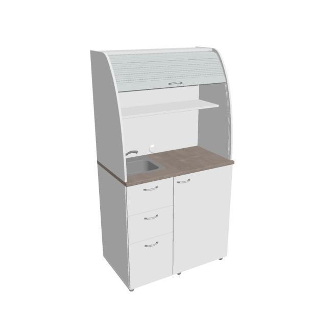 Kitchen with sink, faucet and refrigerator left, 100x189.1x60 cm, white/white