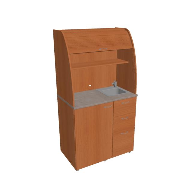 Kitchen with sink, faucet and refrigerator right, 100x189.1x60 cm, cherry/cherry