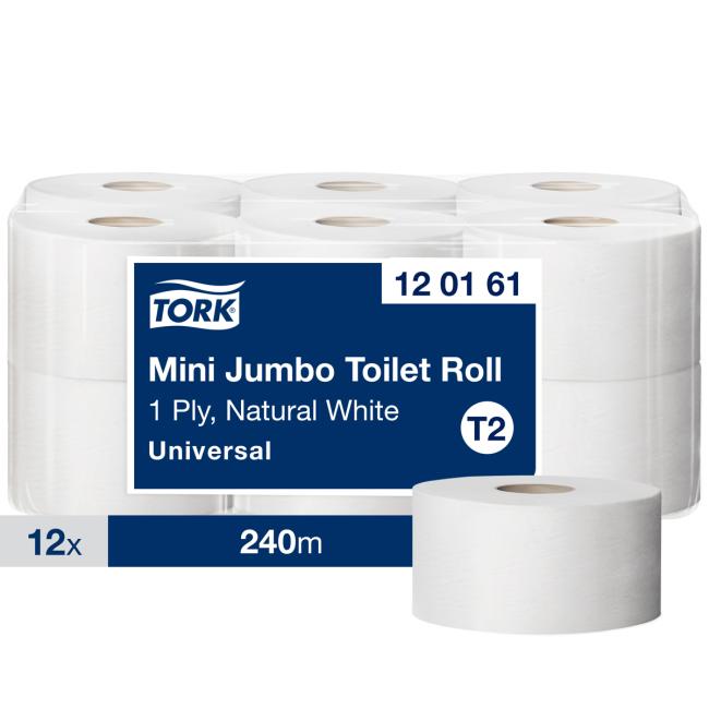[HY120161] Toilet paper 1-layer. TORK Mini Jumbo 19 cm, reel 240 m, natural white, T2 (12 pcs)
