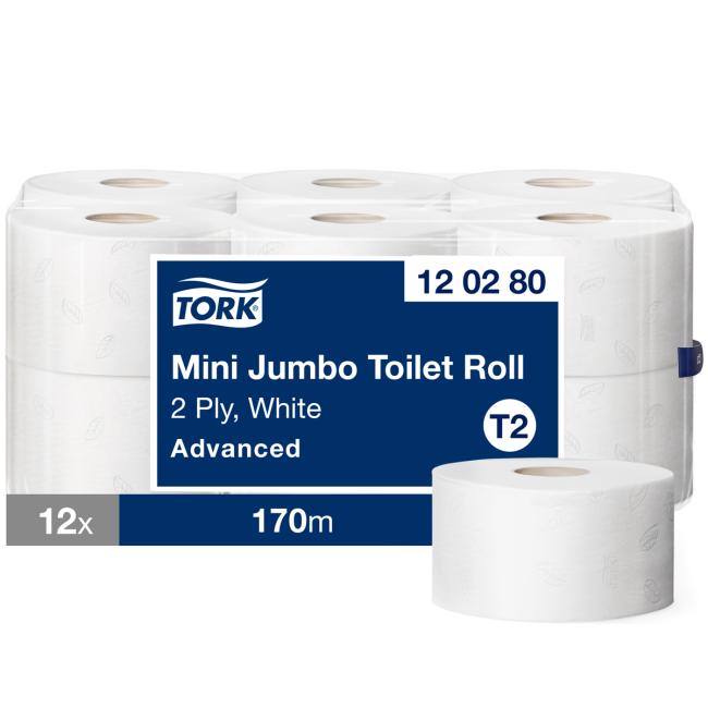 [HY120280] Toilet paper 2-layer. TORK Mini Jumbo 19 cm, reel 170 m, white T2 (12 pcs)