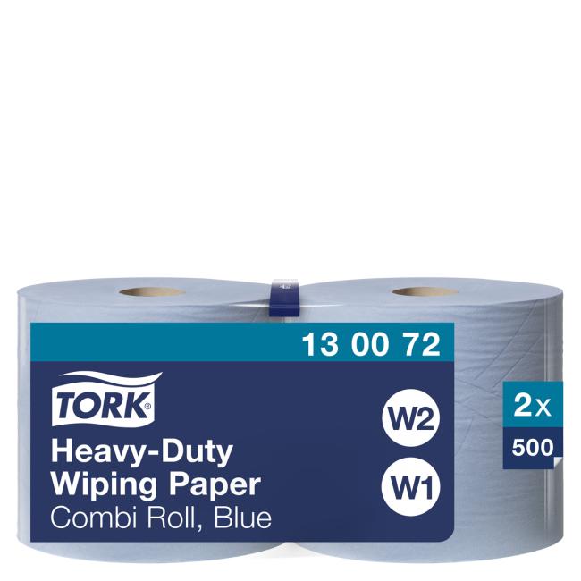 [HY130072] Priemyselné utierky v 2-vrstvovej rolke. TORK Heavy Duty modrá W1/W2, kotúč 170 m (2 ks)