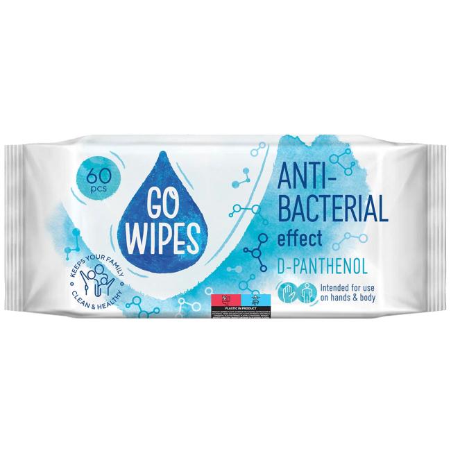 Moist wipes GoWipes antibacterial with vitamin complex (A, C, E and D-panthenol) 60 pcs
