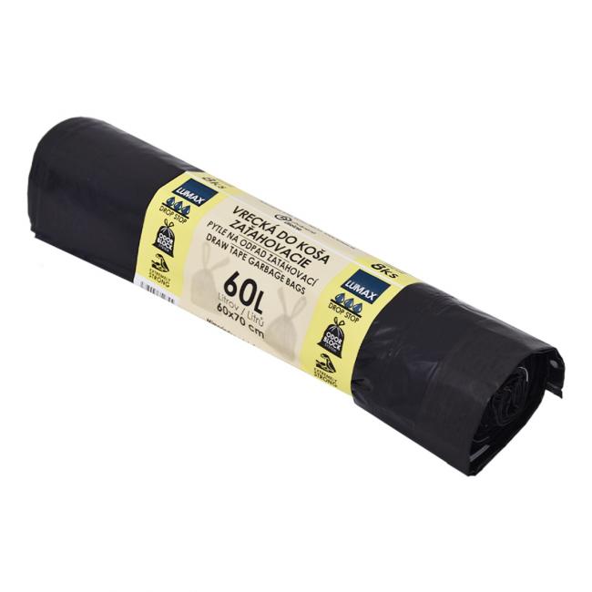 [HY352345] Vrecia zaťahovacie 60 ℓ LDPE 30 mic. 60 x 70 cm, čierne (8 ks)