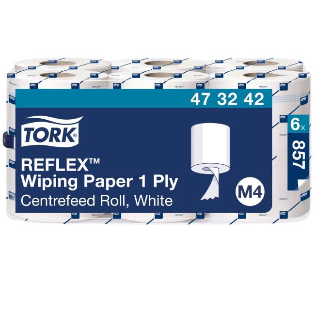 [HY473242] Paper towels in a 1-layer roll. TORK Reflex white M4, reel 300 m (6 pcs.)