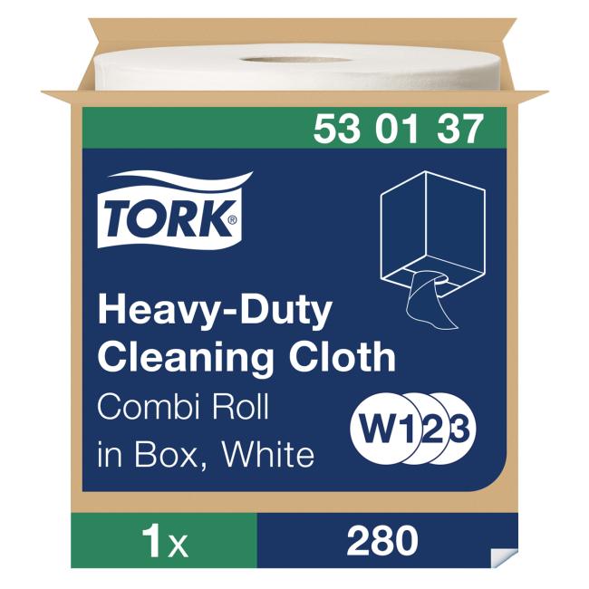 [HY530137] Cleaning cloth 1-layer. TORK Heavy-Duty white, reel 107 m, W2