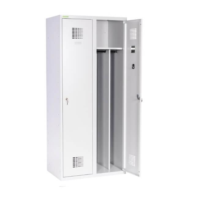 2-door wardrobe with long door and partition, lockable, H.180 x W.80 x D.50 cm, RAL7035 gray