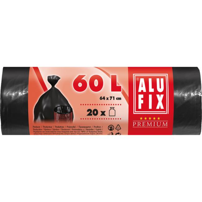 Garbage bags 60 l / 20 pcs., 15 mic., 64 x 71 cm, black, HDPE
