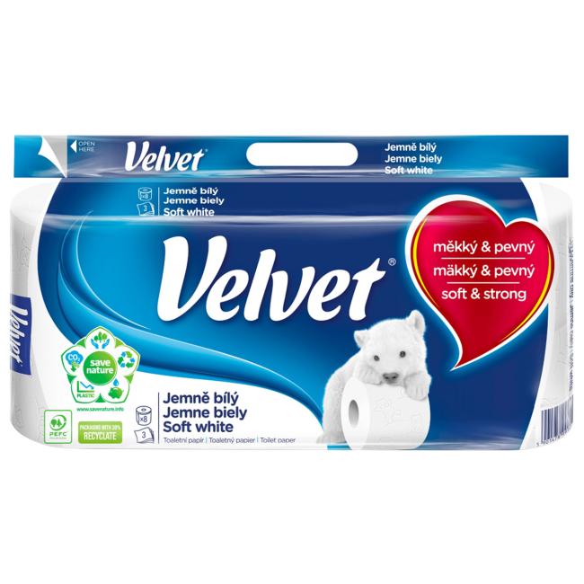 Toilet paper 3-layer Velvet soft white 8 pcs, 18.3m