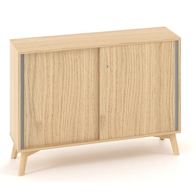 [IR100080] ALFA ROOT bookcase with long partition, sliding door, 1 shelf, 120x45x88.7cm, oak