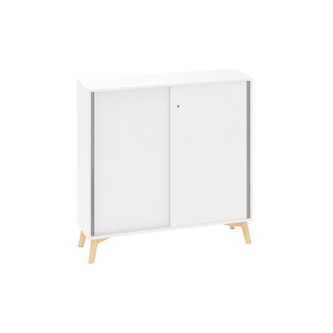 [IR100081] ALFA ROOT bookcase with long partition, sliding door, 2 shelves, 120x45x121.5cm, white