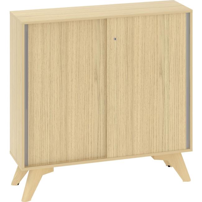 [IR100082] ALFA ROOT bookcase with long partition, sliding door, 2 shelves, 120x45x121.5cm, oak