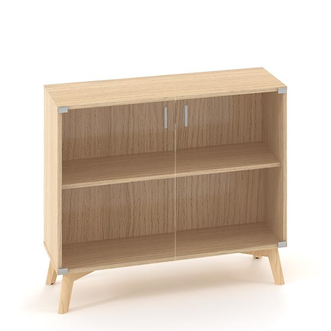 [IR100100] ALFA ROOT bookcase, glass, 1 shelf, 100x45.8x88.7cm, oak