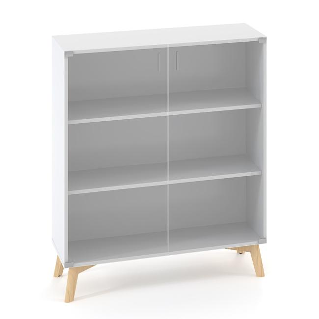 [IR100101] ALFA ROOT bookcase, glass, 2 shelves, 100x45.8x121.5cm, white