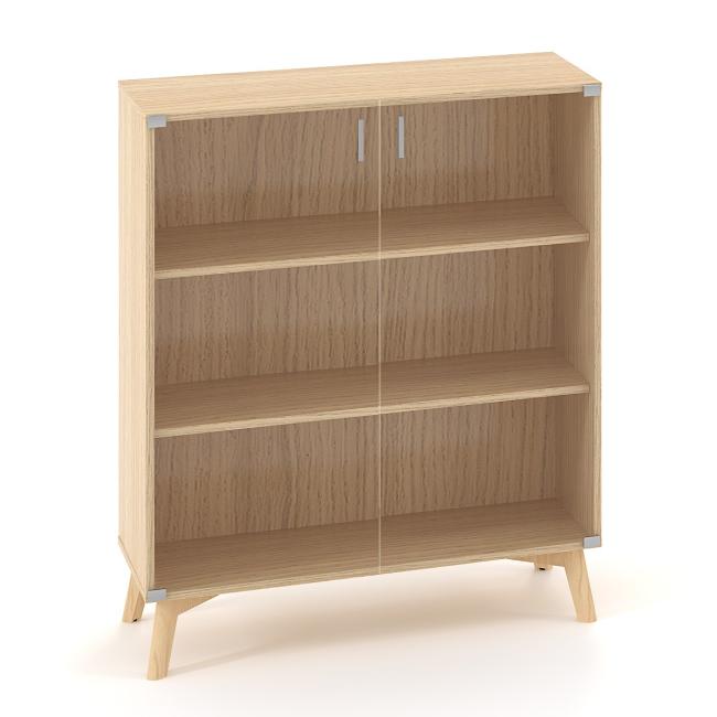 ALFA ROOT bookcase, glass, 2 shelves, 100x45.8x121.5cm, oak