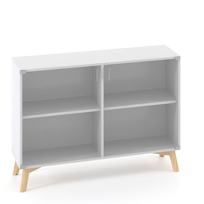 [IR100103] ALFA ROOT bookcase with long partition, glass, 1 shelf, 120x45.8x88.7cm, white