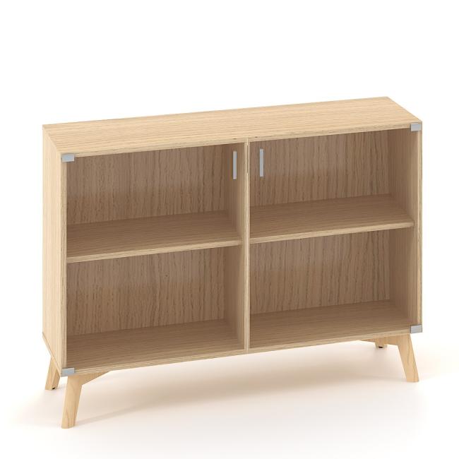 ALFA ROOT bookcase with long partition, glass, 1 shelf, 120x45.8x88.7cm, oak