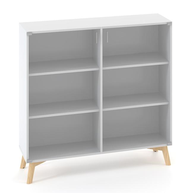 [IR100105] ALFA ROOT bookcase with long partition, glass, 2 shelves, 120x45.8x121.5cm, white