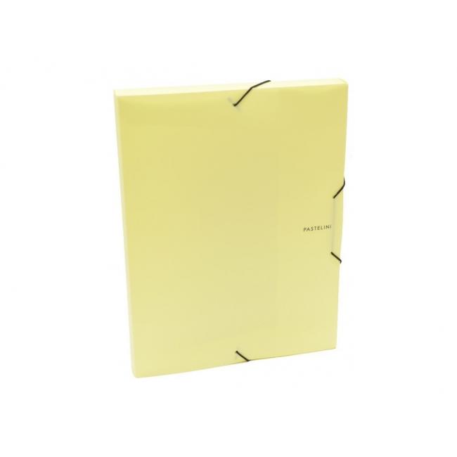[KP257800] Plastic box with rubber band. Cardboard PP Pastelini yellow