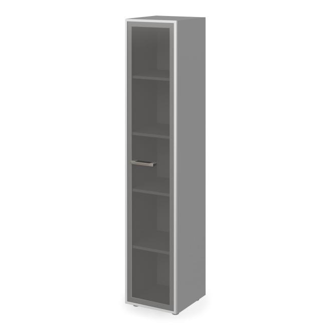 [LZ001000] Shelf cabinet Lenza Wels 4 shelves, glass, 39.9x196.5x42.5cm, agate / gray