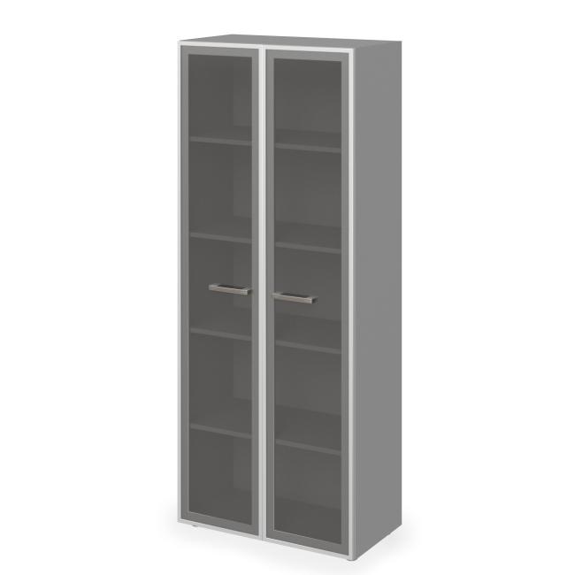 Lenza Wels bookcase, 79.8x196.5x42.5cm, glass door, agate/grey