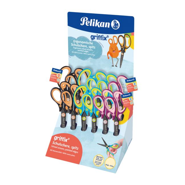 [PE605380] Pelikan Griffix scissors Display 12 pcs mixed colors 4 pcs for left-handed people 8 pcs for right-handed people