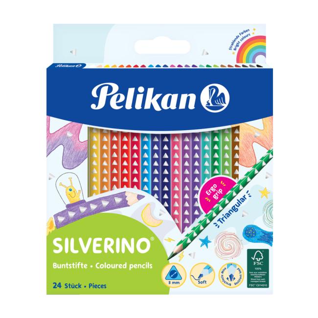 Pelikan Silverino trojuholníkové tenké pastelky, sada 24 ks