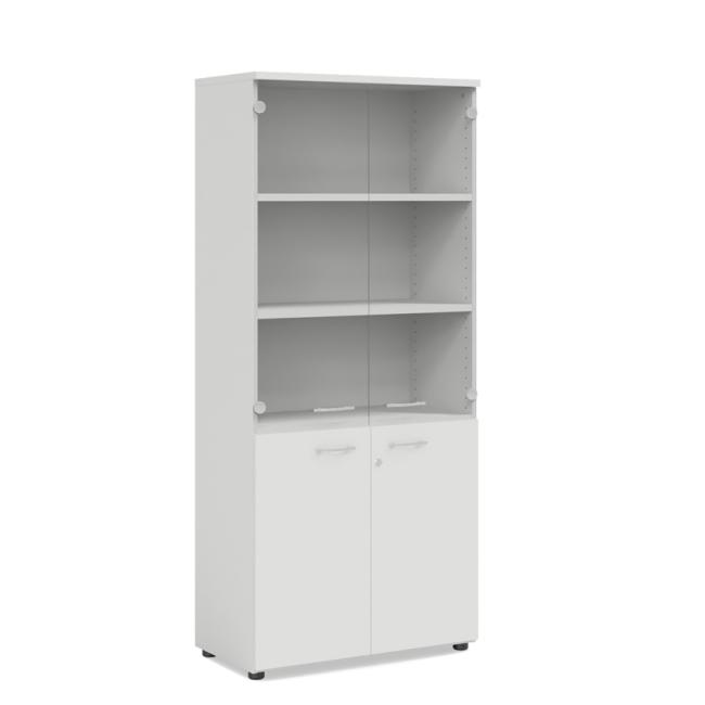 [LZ002873] BASIC shelf cabinet, combined with glass, with lock, 80x40x182.1cm, white