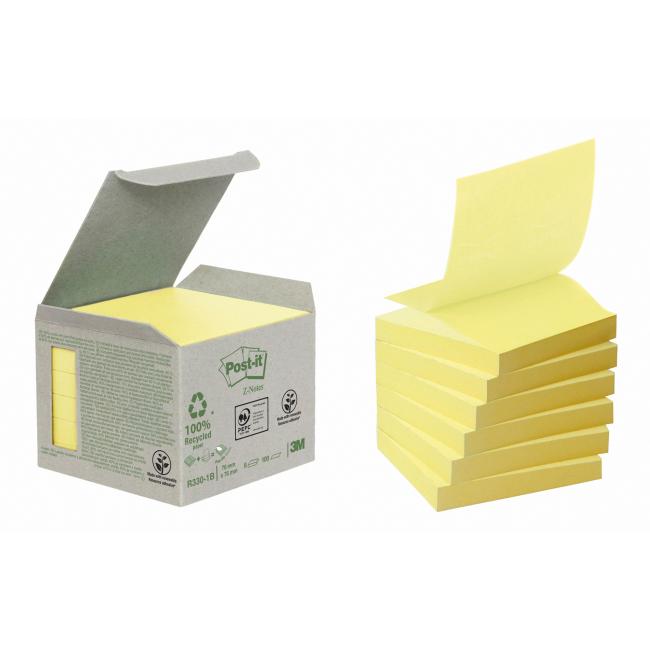 Samolepiace Z-Notes Post-it recyklované, 76x76 mm, žlté