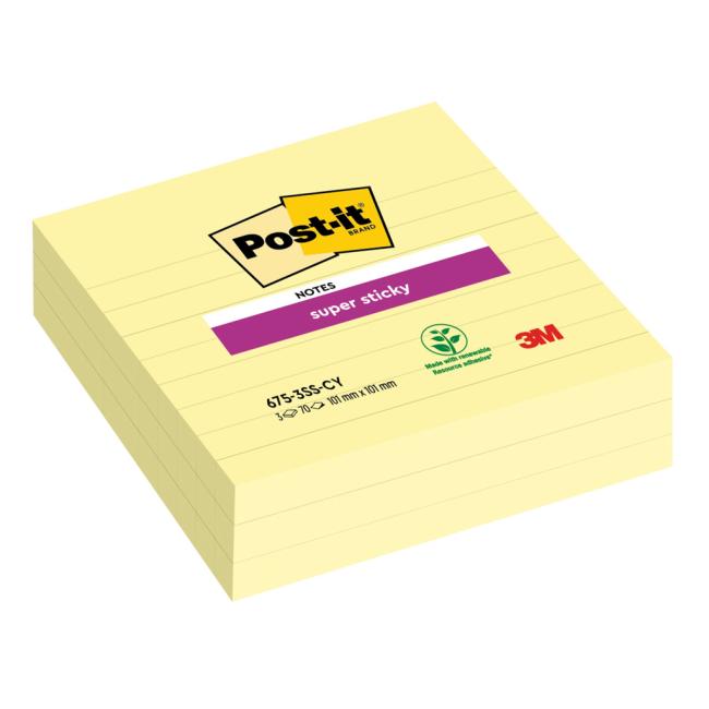 Self-adhesive notepad Post-it Super Sticky 101x101 yellow lines