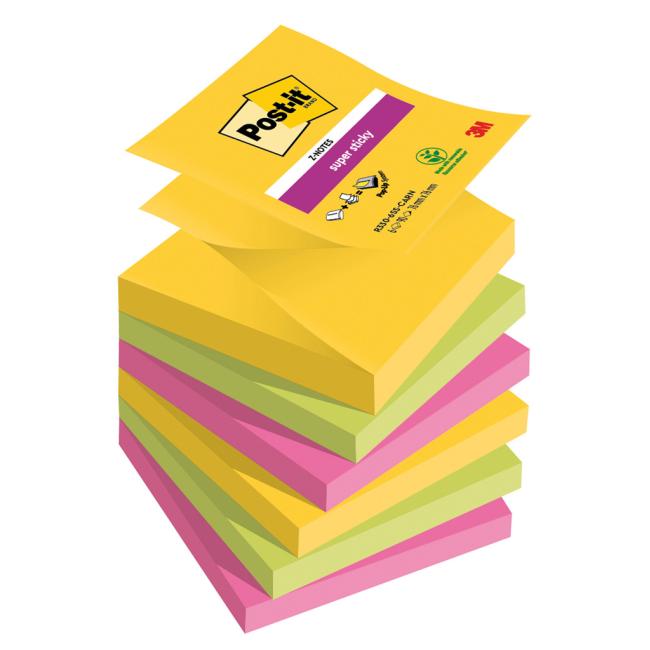 Samolepiace Z-bloky Post-it Super Sticky CARNIVAL, rozmer 76x76 mm, 6 blokov po 90 kariet