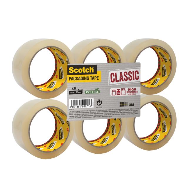 Scotch packing tape, PVC-free, transparent, 48 mm x 50 m, 6 rolls