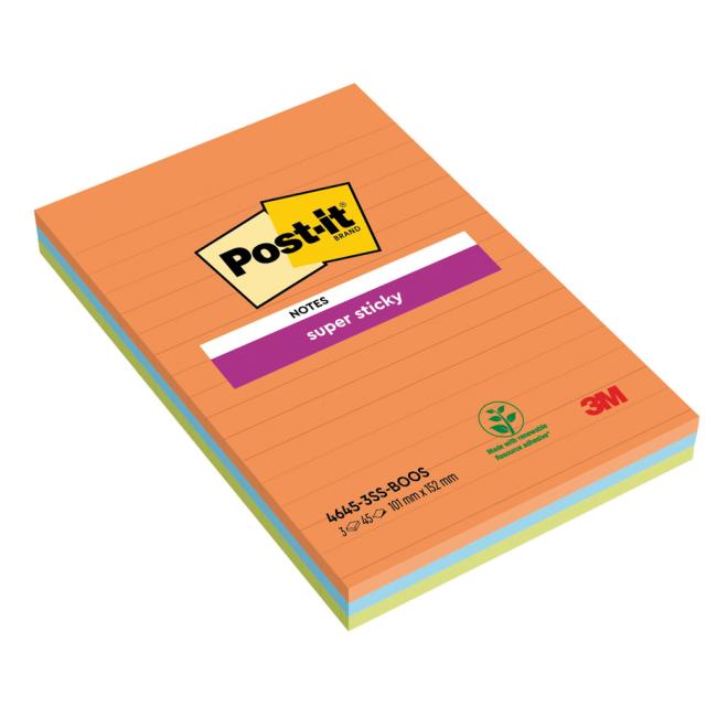 [MM234212] Post-it Super Sticky BOOST self-adhesive pad, lined, 101 mm x 152 mm, 45l, 3 pads