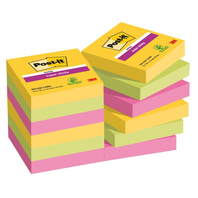 [MM242808] Post-it Super Sticky CARNIVAL, size 47.6 x 47.6 mm, 12 pads of 90 cards