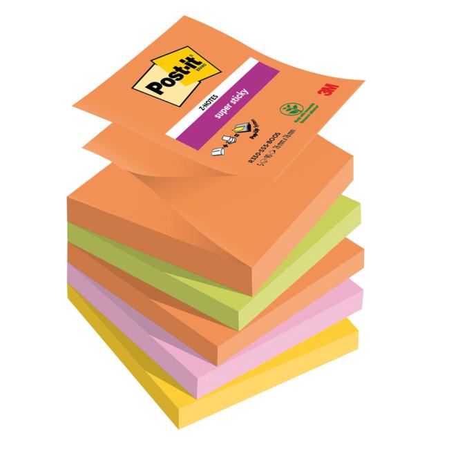 Samolepiace Z-podložky Post-it Super Sticky BOOST, rozmer 76x76 mm, 5 podložiek po 90 kariet