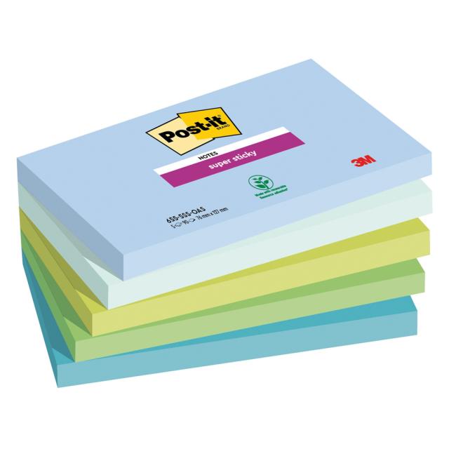 Post-it Super Sticky OASIS, rozmer 76x127 mm, 5 blokov po 90 kariet