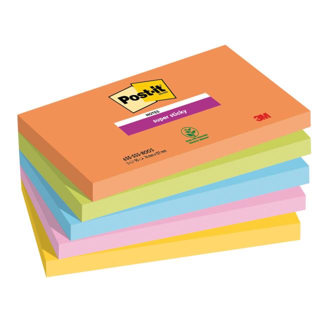 Post-it Super Sticky BOOST samolepiaca podložka, rozmer 76x127 mm, 5 podložiek po 90 lístkov