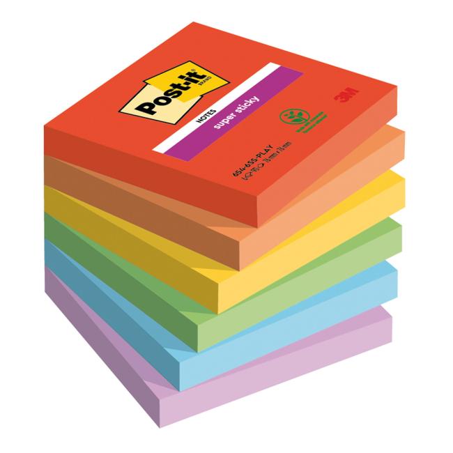 Self-adhesive notepad Post-it Super Sticky PLAYFUL, size 76x76 mm, 6 pads of 90 cards