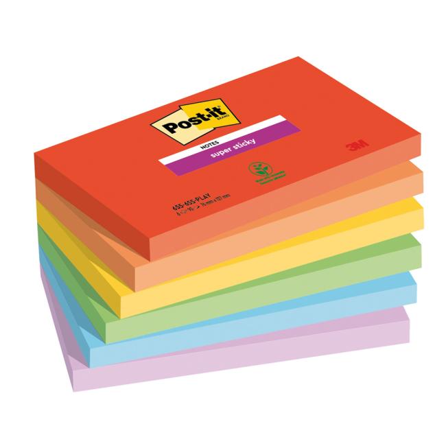Post-it Super Sticky PLAYFUL, rozmer 76x127 mm, 6 blokov po 90 kariet