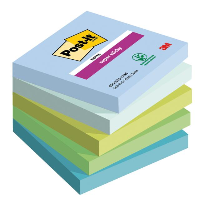 Post-it Super Sticky OASIS, rozmer 76x76 mm, 5 blokov po 90 kariet