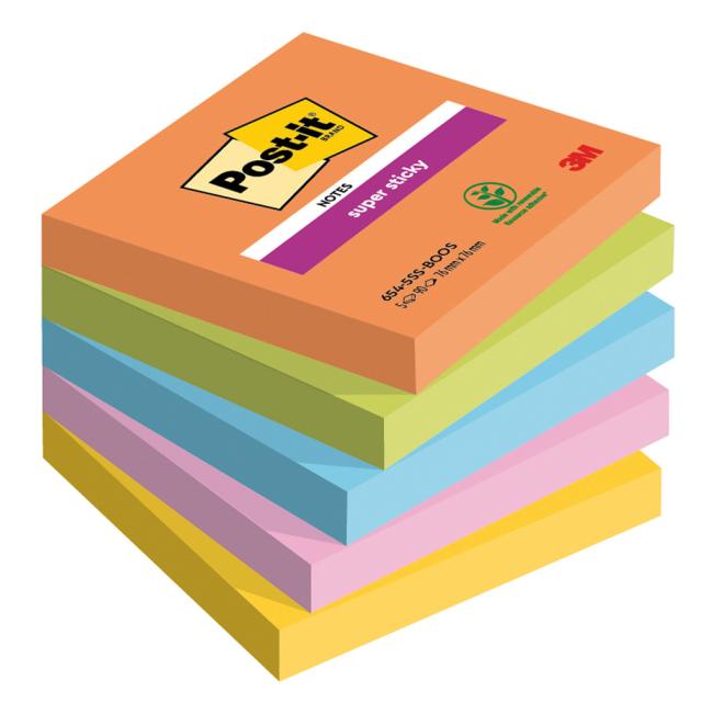 Post-it Super Sticky BOOST self-adhesive pad, size 76x76 mm, 5 pads of 90 cards