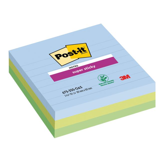 Post-it Super Sticky OASIS, veľkosť 101x101 mm XL, linajkový, 3 bloky po 70 kariet