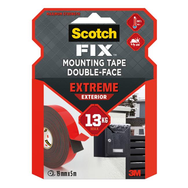 Super-resistant Scotch mounting tape for exteriors, 19 mm x 5 m