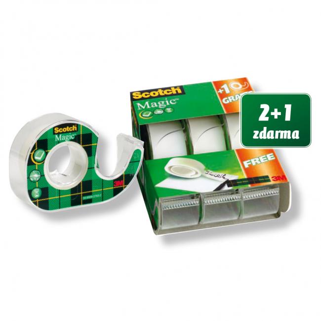 Lepiaca páska Scotch Magic, 19 mm x 7,5 m, s dávkovačom, 2+1 zdarma