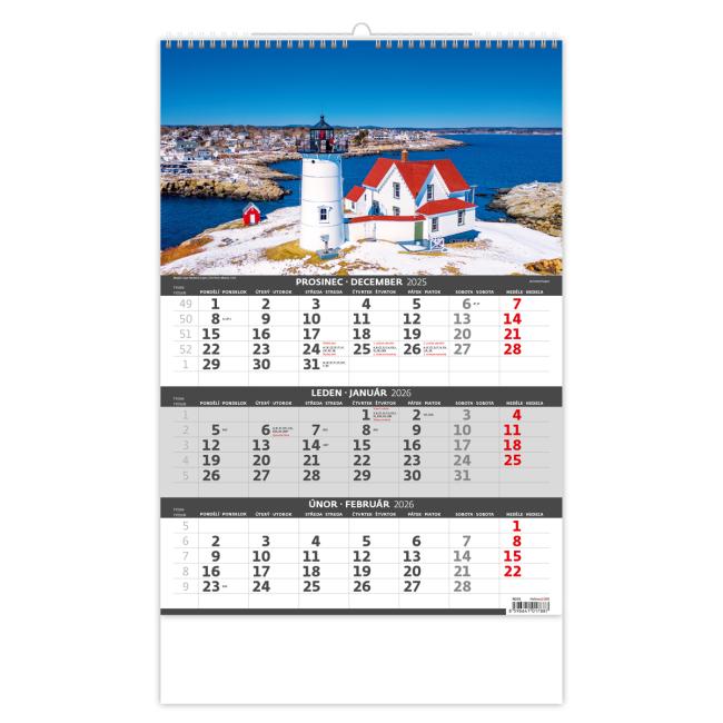 [N202] Wall calendar 3-month Coast 31.5 x 45 cm 2026