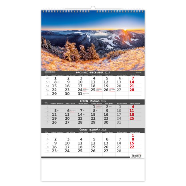 [N203] Wall calendar 3-month Mountains 31.5 x 45 cm 2026