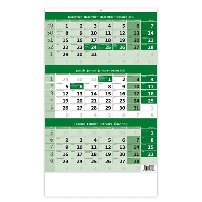 Wall calendar 3-month green 31.5 x 45 cm 2026