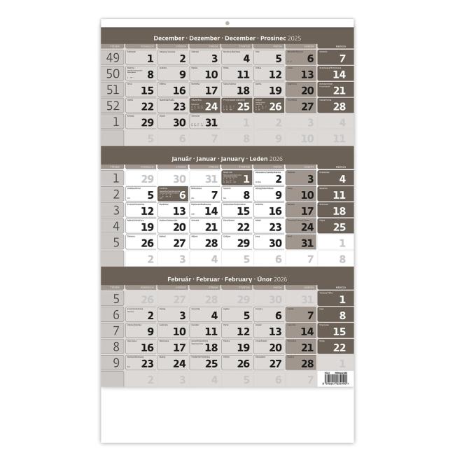 Wall calendar 3-month gray 31.5 x 45 cm 2026